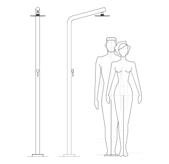 Technical drawing outdoor shower, pool, garden - RIVA Inoxstyle
